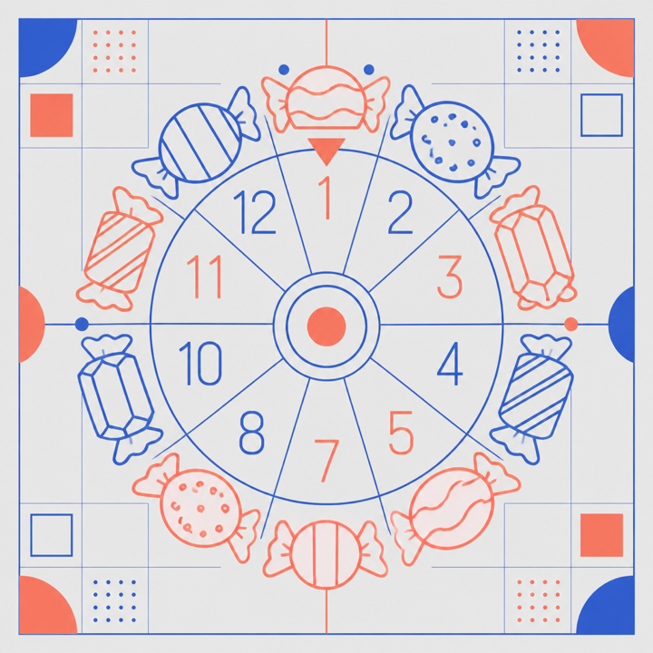 Twelve-segment wheel with abstract confection shapes